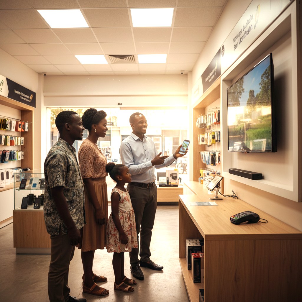 Tanzanian merchants and customers using LUMBIKA at the point of purchase